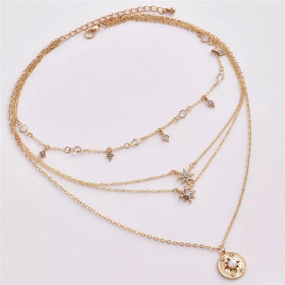 SALE! GOLD STAR + PEARL BOHO MULTILAYERED NECKLACE - Picture 5 of 5